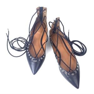 Black ZARA Grommet Lace Up Strappy Ballet Flats